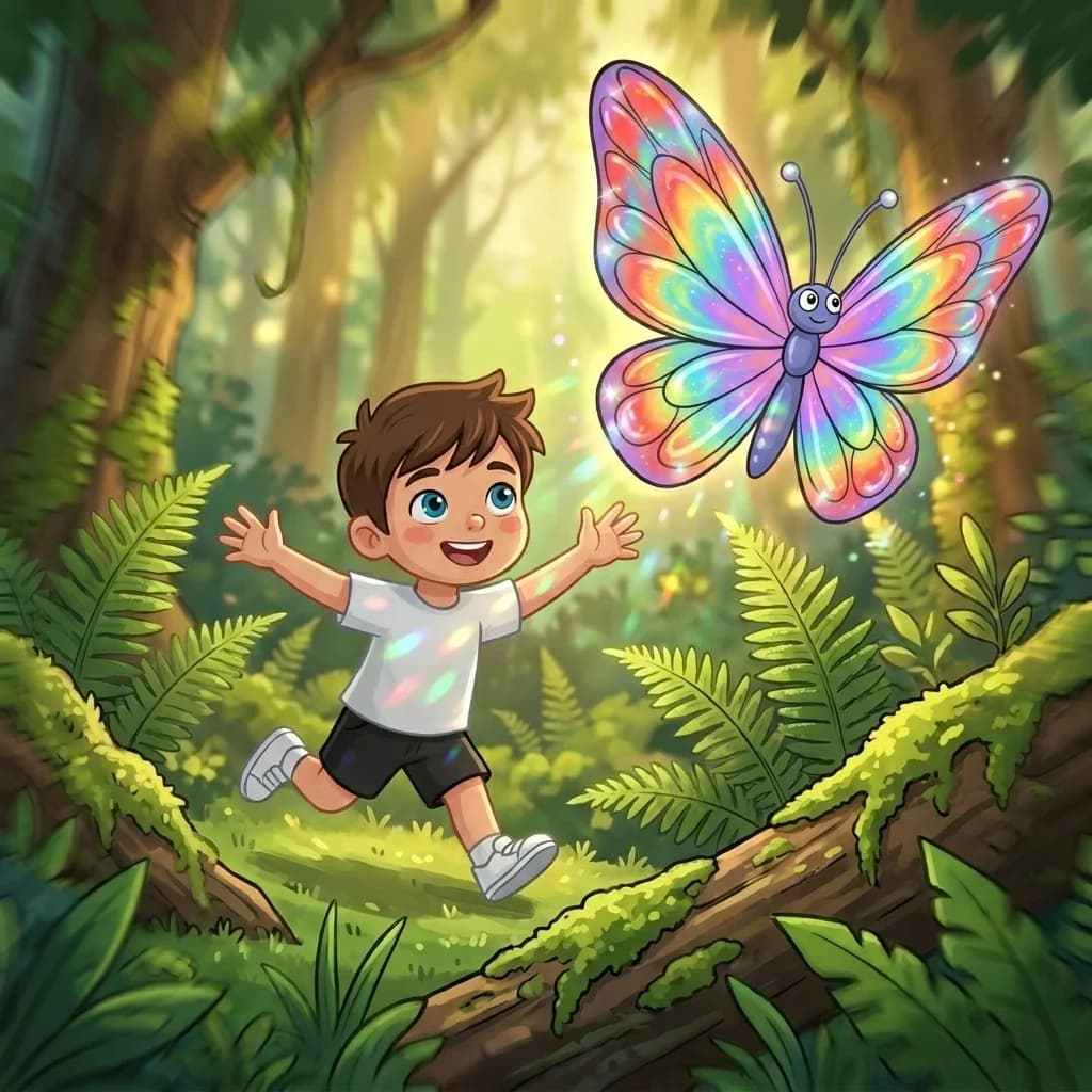 An diesem Nachmittag jagte Max einem ganz besonderen Schmetterling hinterher. Seine Flügel schimmerten in allen Farben…