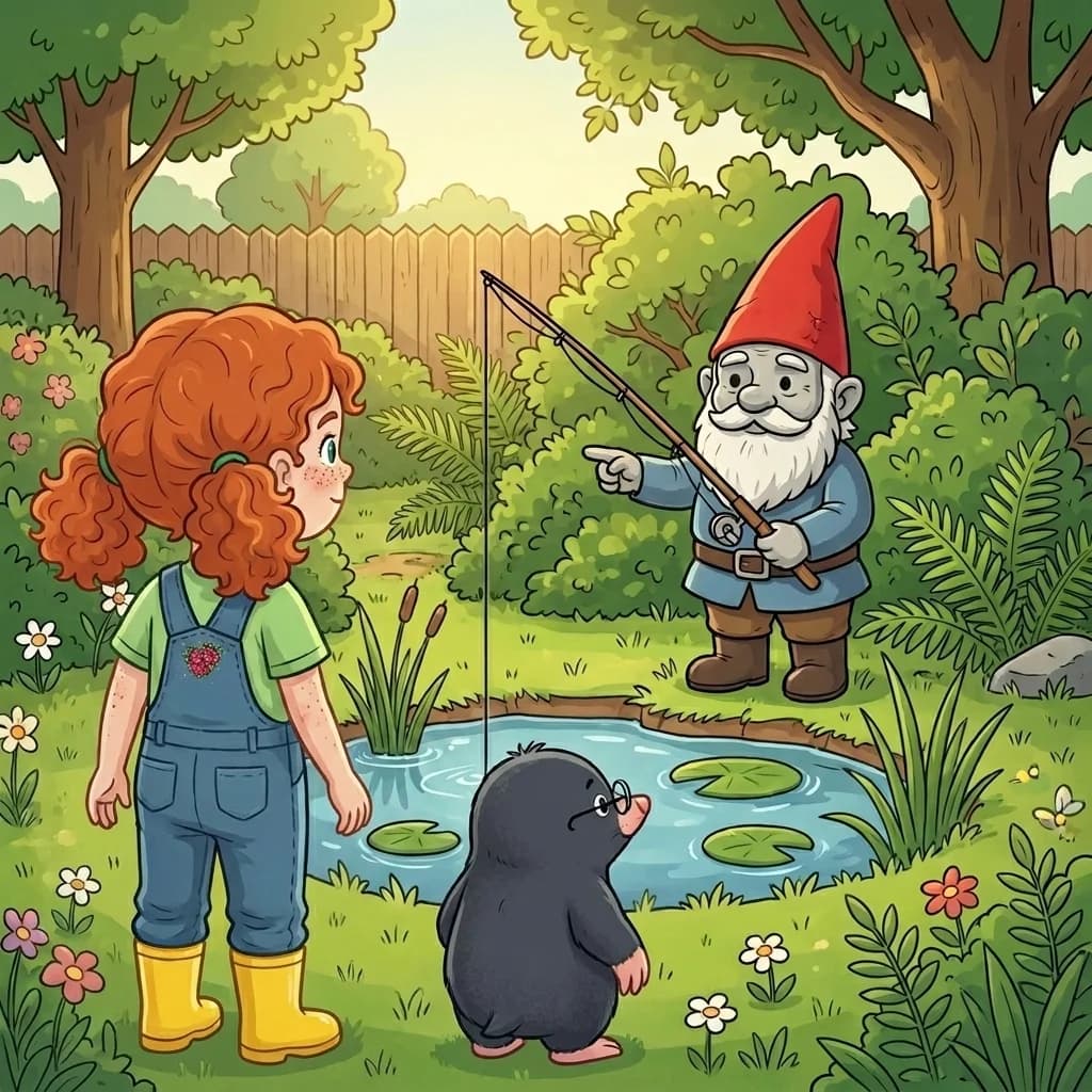 Der Gartenzwerg schaute auf den Knopf, dann zu Tanja. Sein steinernes Gesicht wurde weicher. Er sprach kein Wort, aber…