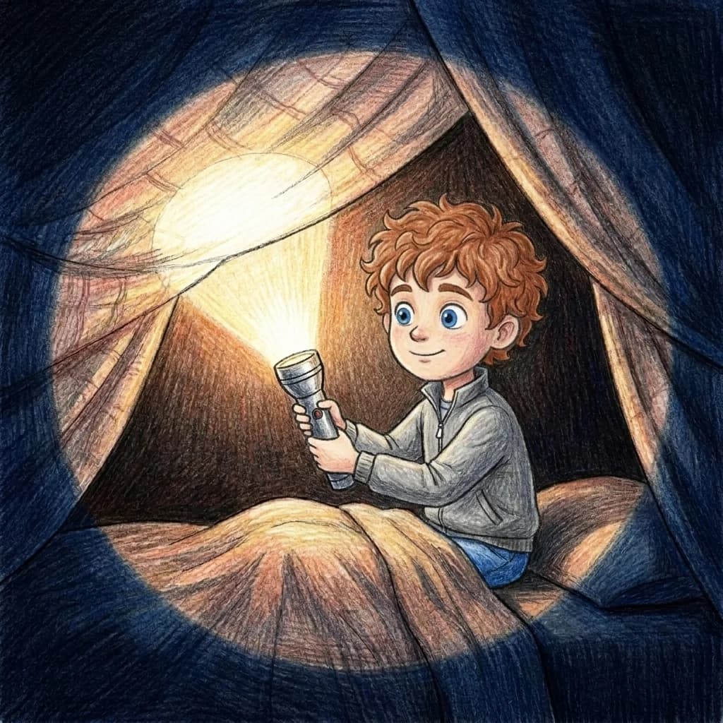 Er drückte den kleinen Knopf. *Klick!* Ein heller, warmer Lichtkreis erschien an der Innenseite seiner Bettdecke. Sven…