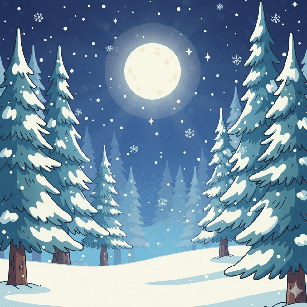In der Heiligen Nacht fielen dicke, weiche Schneeflocken vom Himmel. Sie tanzten und wirbelten im Mondlicht und hüllten…
